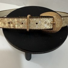 Vintage 60s gold mod belt women's MED beaded metallic disco holographic scales