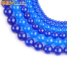 Round Blue Jade Stone Loose Beads For Jewelry Making 15" Wholesale Jewelry Beads