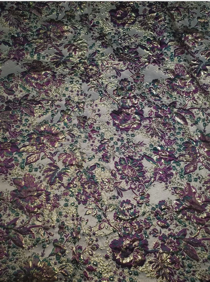 Purple METALLIC Floral Brocade Fabric, Purple Jacquard, Damask Fabric(57 in.) - Image 2 of 2