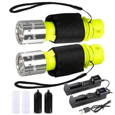 2 Pcs Diving Flashlight Scuba Dive Light Waterproof Underwater LED Torch Light 