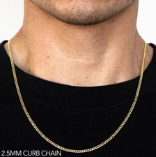 10k Yellow Gold 2.5mm Solid Curb Chain Necklace Size 16"-30"