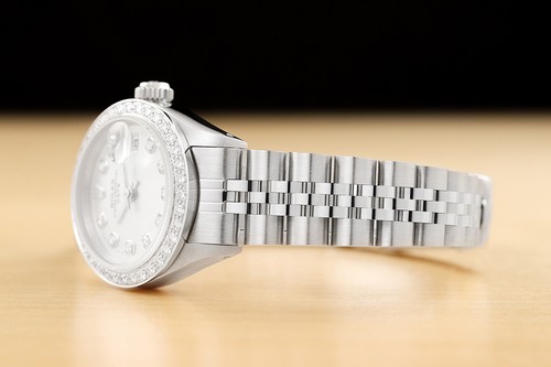 LADIES ROLEX DIAMOND DATE 18K WHITE GOLD STAINLESS STEEL SILVER DIAL WATCH - Picture 4 of 7