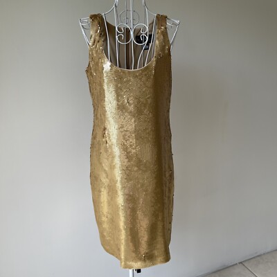 gold nicole miller dress COLLECTION SEQUIN EVENING KNEE LENGHT SZ 2 SILK BLEND rehearsal-dinner