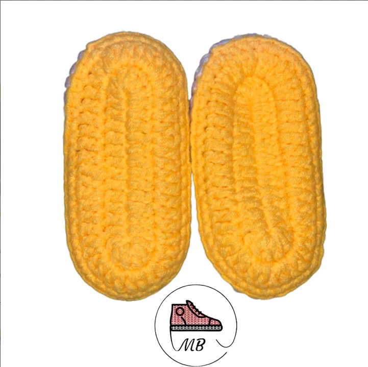 Bebé Crochet Zapatos Infantiles Tenis Baloncesto Air Jordans Amarillo/Púrpura Mumybuddy Foto 3 de 3