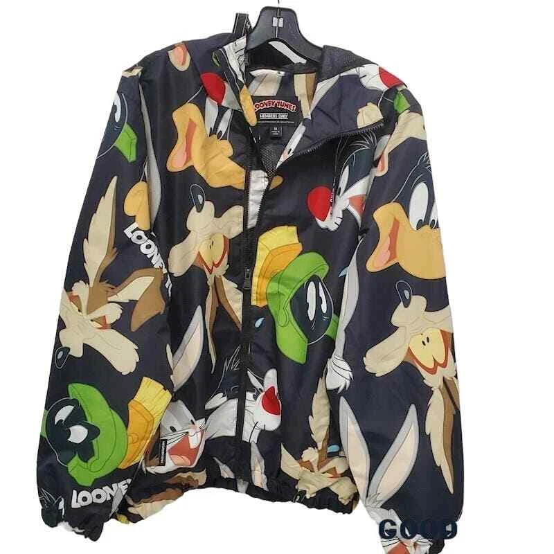 Members Only Looney Tunes Windbreaker Mens Medium Black Character Print