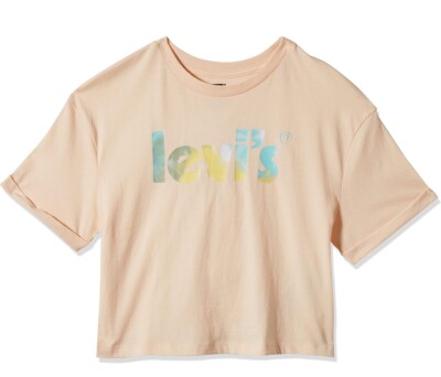 Levi's Girls  Short Sleeve Graphic T-Shirt Peach Rolled Cuff Medium....