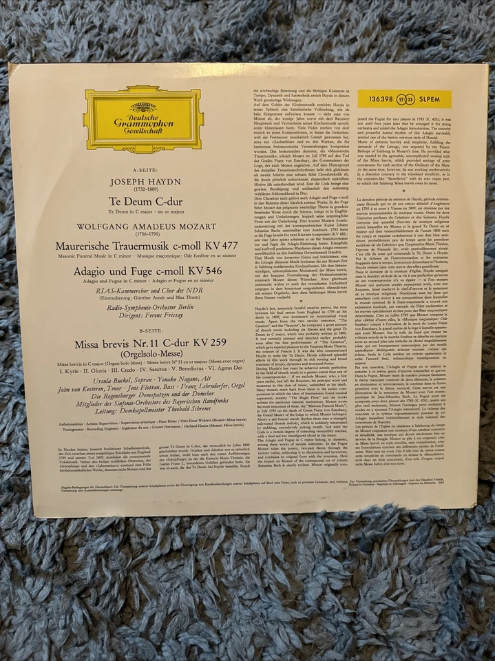 Haydn Te Deum in D maj Mozart Masonic Funeral DGG 136398 SLPEM Tulips RED STEREO - Image 4 of 4