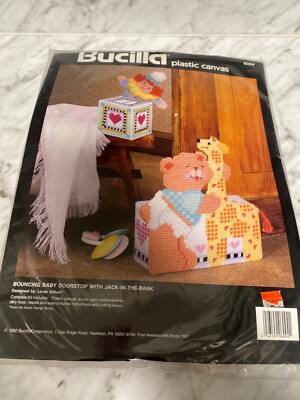 Bucilla Plastic Canvas #6094 Bouncing Baby Doorstop w/ Jack in the Bank . New