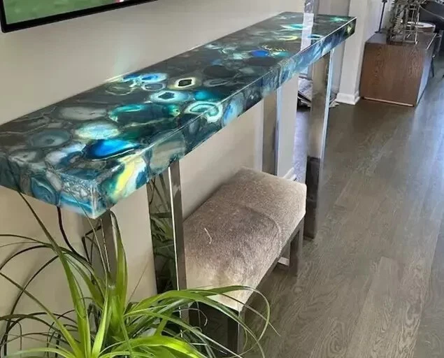 12"x30" Blue Agate Table Top | Handmade Side Console Table Top | Luxury Decor - Image 3 of 4