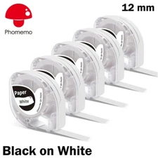 5PK Black on White Label Tape Compatible for Dymo Letratag 91330 LT-100H LT-100T