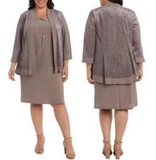 R&M Richards 7597W Mink 2pcs Set Dress Removable Necklace Women's Size 22W New