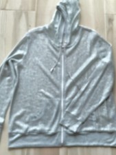Women's Nygard Hooded Silver Open Knit Zip Front Jacket Sz L With Pockets