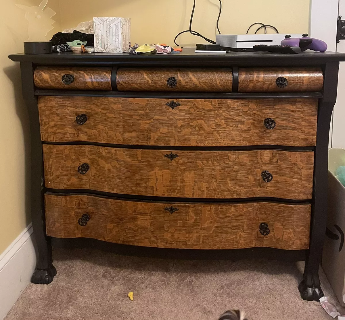 Tiger wood dresser sales antique