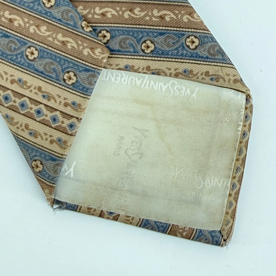 Corbata de Seda Yves Saint Laurent De Colección Ajustada Floral Paisley Rayas Diseñador Boho Años 90 Foto 3 de 4