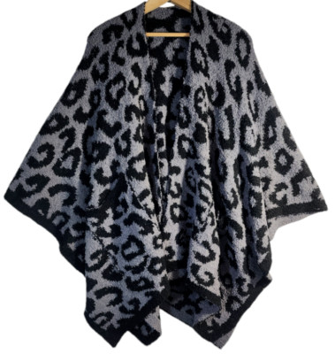West Loop Women's Gray Animal Print Soft Knit Fuzzy Wrap Shawl - One Size - NWT