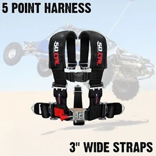 5 Point Safety Harness 3 Inch Padded Seat Belt Latch Lock Sternum Strap BLACK