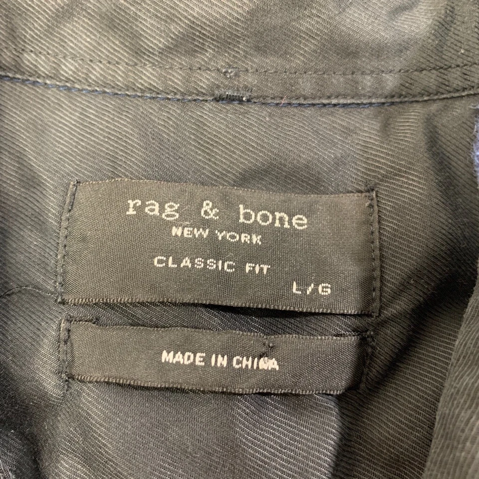 Rag & Bone Shirt Men L Large Prussian Blue Black Gingham Classic Fit Button Down - Image 3 of 4