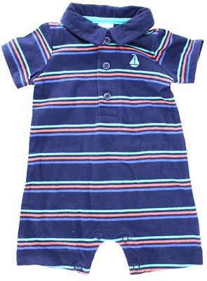 Baby Jungen Strampler Spielanzug Body BLAU Streifen CARTERS Einteiler | 0-6 Monate