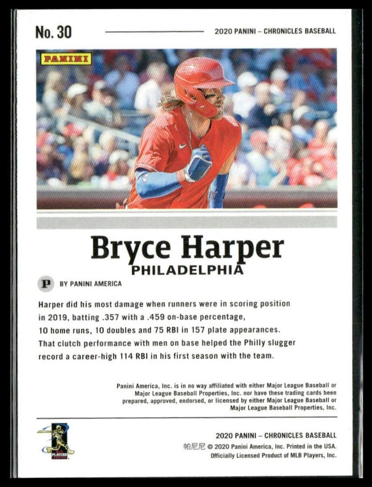 Bryce Harper #30 2020 Panini Chronicles Philadelphia Phillies - Image 2 of 2