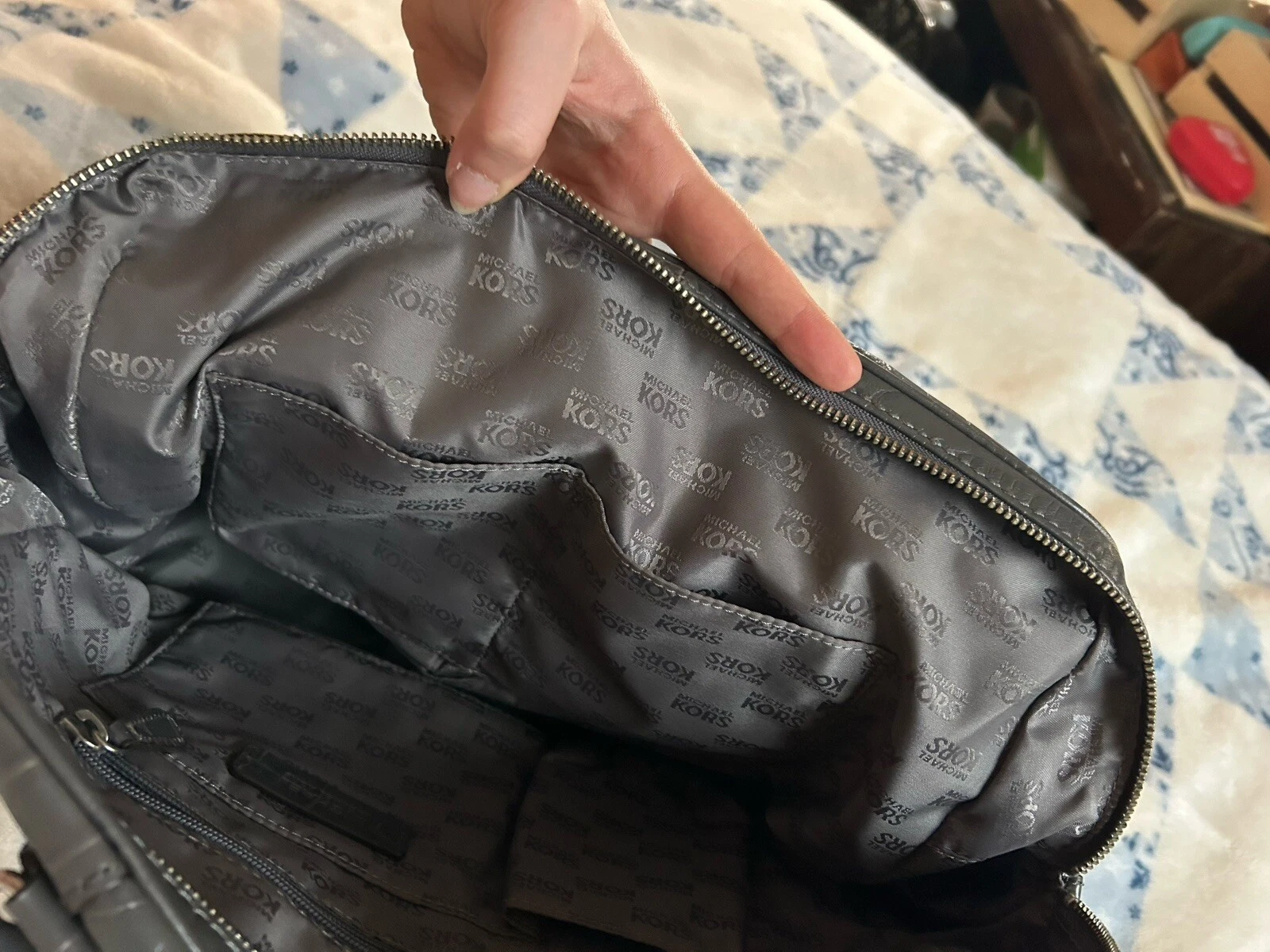 Borsa a mano Michael Kors Hamilton in pelle grigia coccodrillo goffrata borsetta tote bag