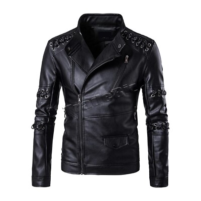 Mens Motorcycle Cafe Racer Vintage Biker Black Leather Jacket Distressed Genuine
