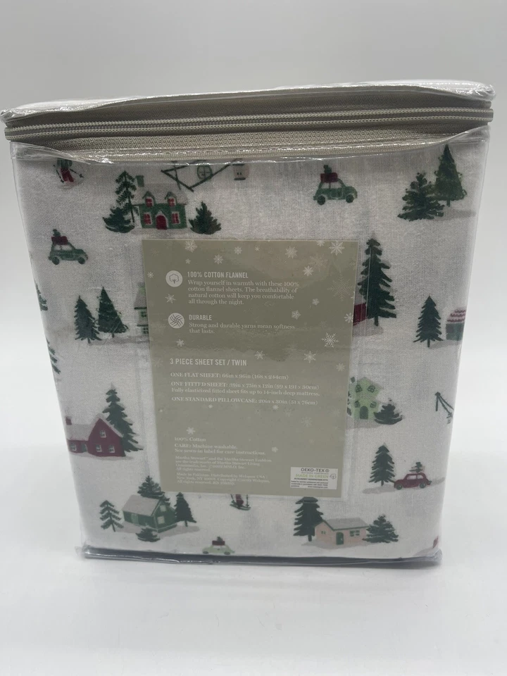 Martha Stewart Twin Sheet set Christmas Trees Houses Truck Cotton Flannel - Image 3 of 4