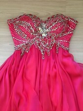 SALE SHERRI HILL Strapless Beaded GOWN PROM Wedding Dress 3864 Strawberry Pink