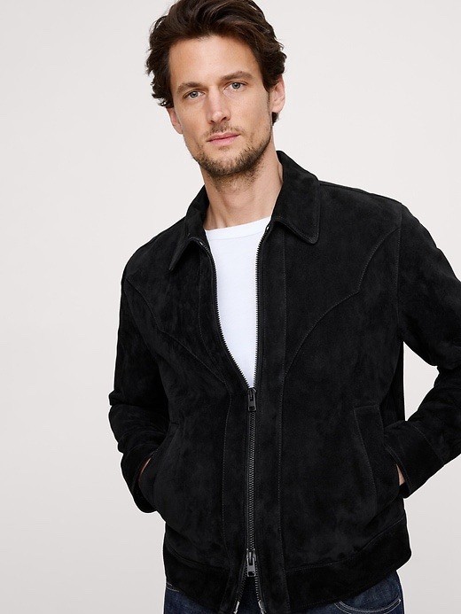New Banana Republic Suede Western Leather Jacket Size XL Black $600 NWT image 4