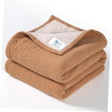 Muslin Baby Blanket Neutral: Cotton Toddler Blanket for Daycare M-caramel