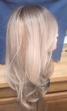 Human Looking Hair Wig Lace Layered Bangs Long Blonde Dark Root Ombre Straight