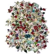 Vtg Large Lot Mini Satin Ribbon Rose Flowers Wire Stem NOS Multi Colors Crafting