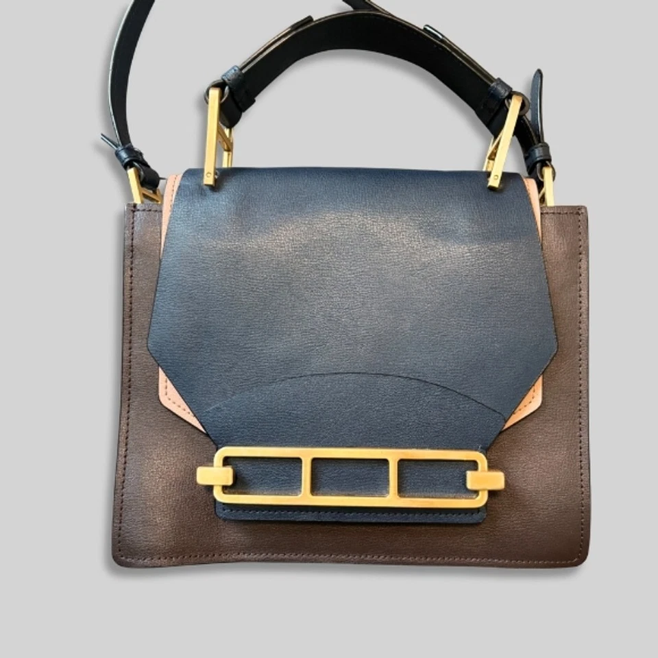 Zac Posen Katie Satchel Bag Crossbody Color-Block Leather Brown/Blue One Size - Image 2 of 4