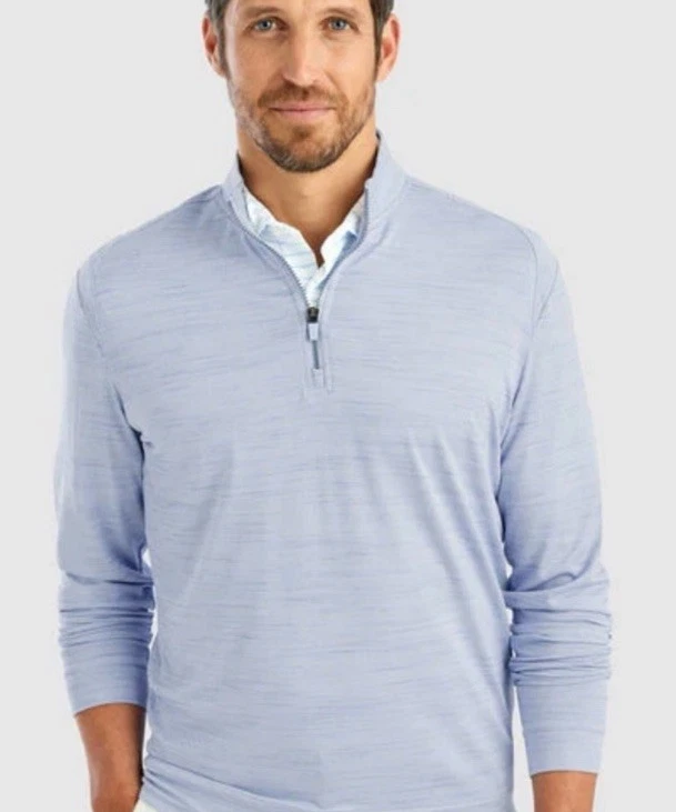 johnnie-O Men's Light Blue 1/4 Zip Mock Neck Pullover S Polyester Spandex