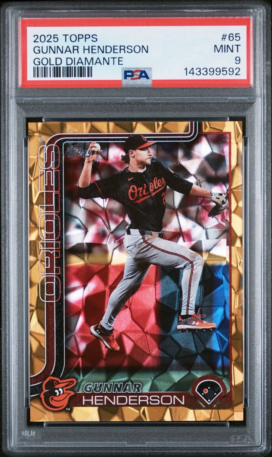 2025 Topps #65 Gunnar Henderson Gold Diamanté /50 PSA 9 Mint view 1