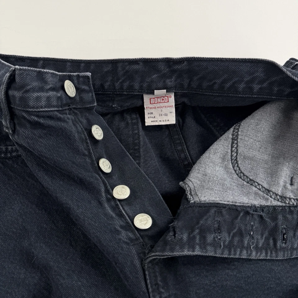 VTG Bongo High Waisted Black Denim Shorts Jr Sz 7 or 26" USA MADE Button Fly - Image 4 of 4