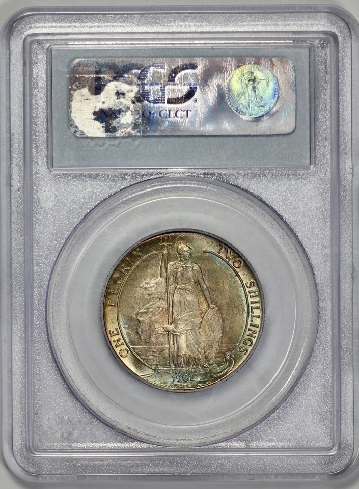 1902 Great Britain Silver Florin PCGS MS 64 Aquamarine Toning - Image 4 of 4