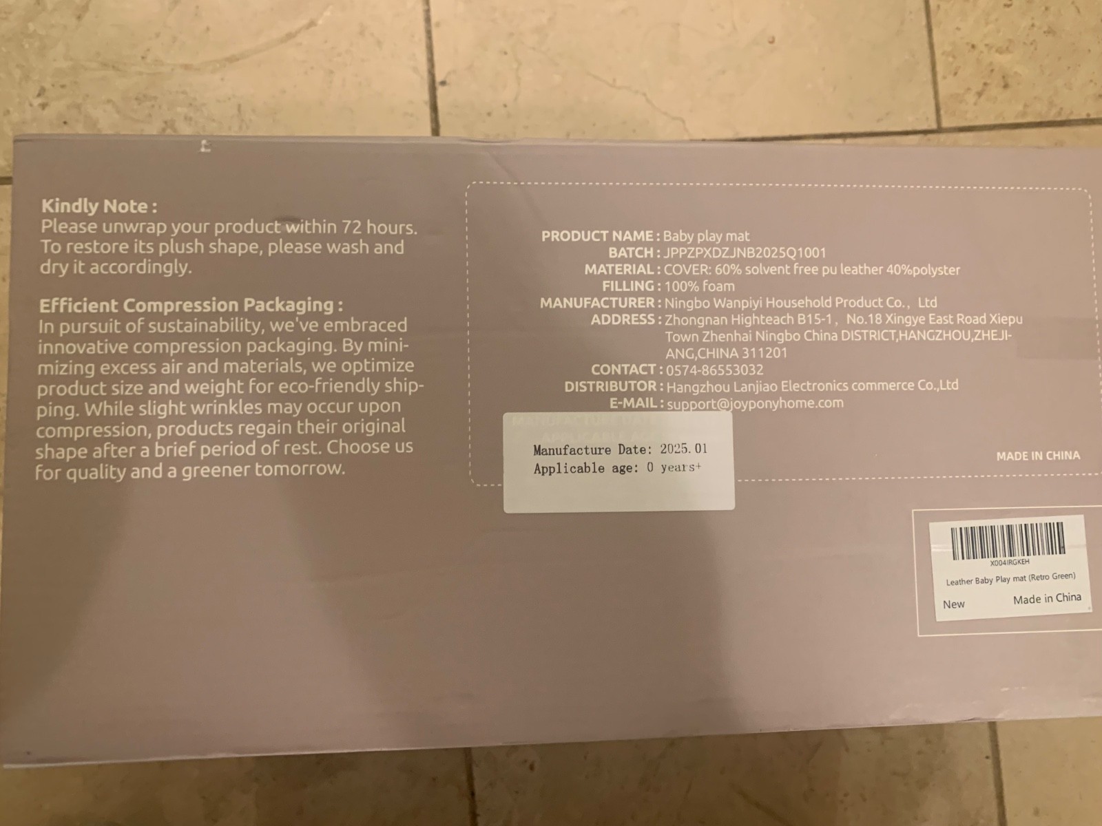 Vegan Leather Baby Play Mat, Wipe-Clean Play Mat for Floor, 50x50 in Thicken  