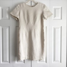 Lord & Taylor Petites LinenDress Petite 8 Ivory Short Sleeve 90's Vintage