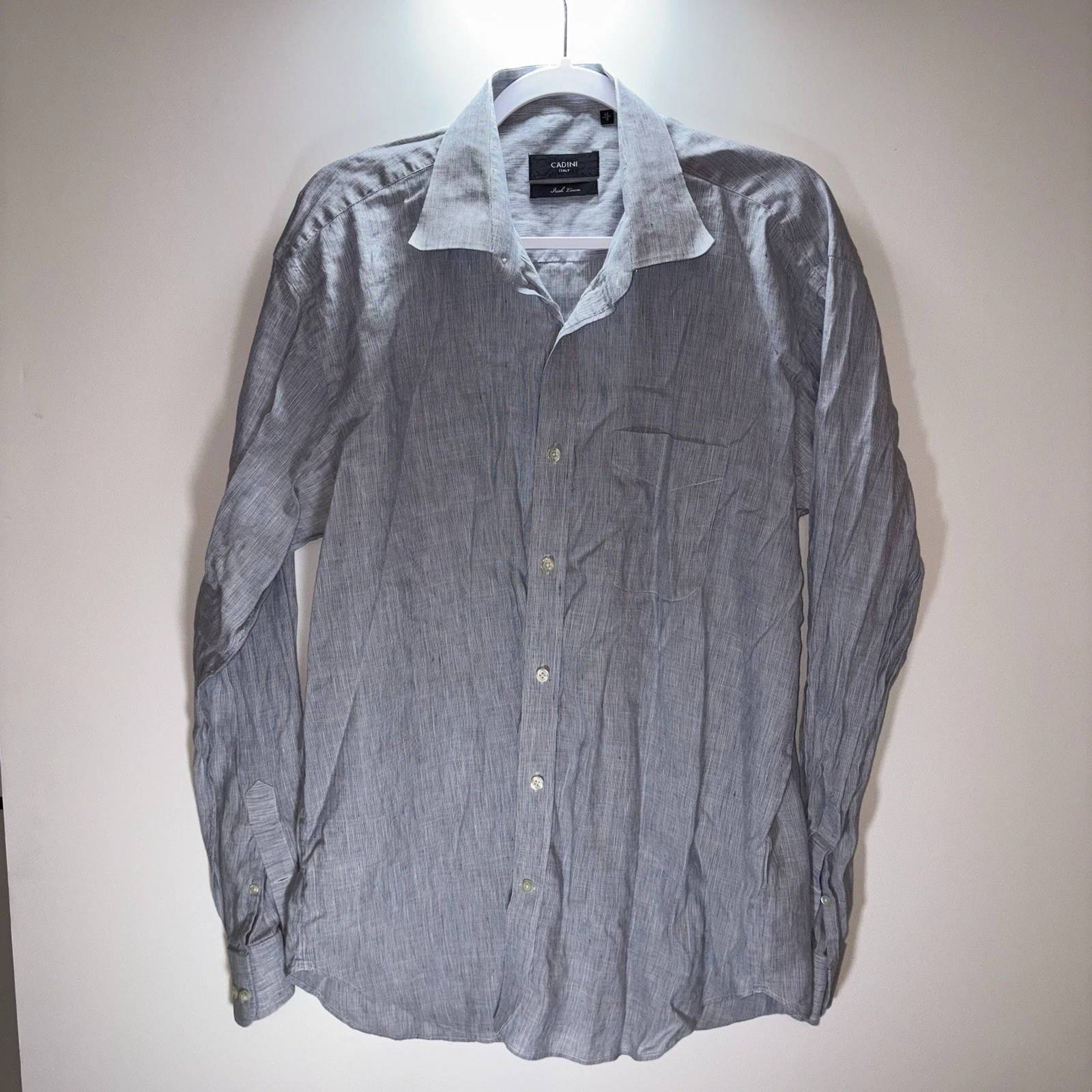 Cadini Italy Irish Linen Men's Shirt 48/18 Reg Fit Blue Corpcore Classicore 2XL