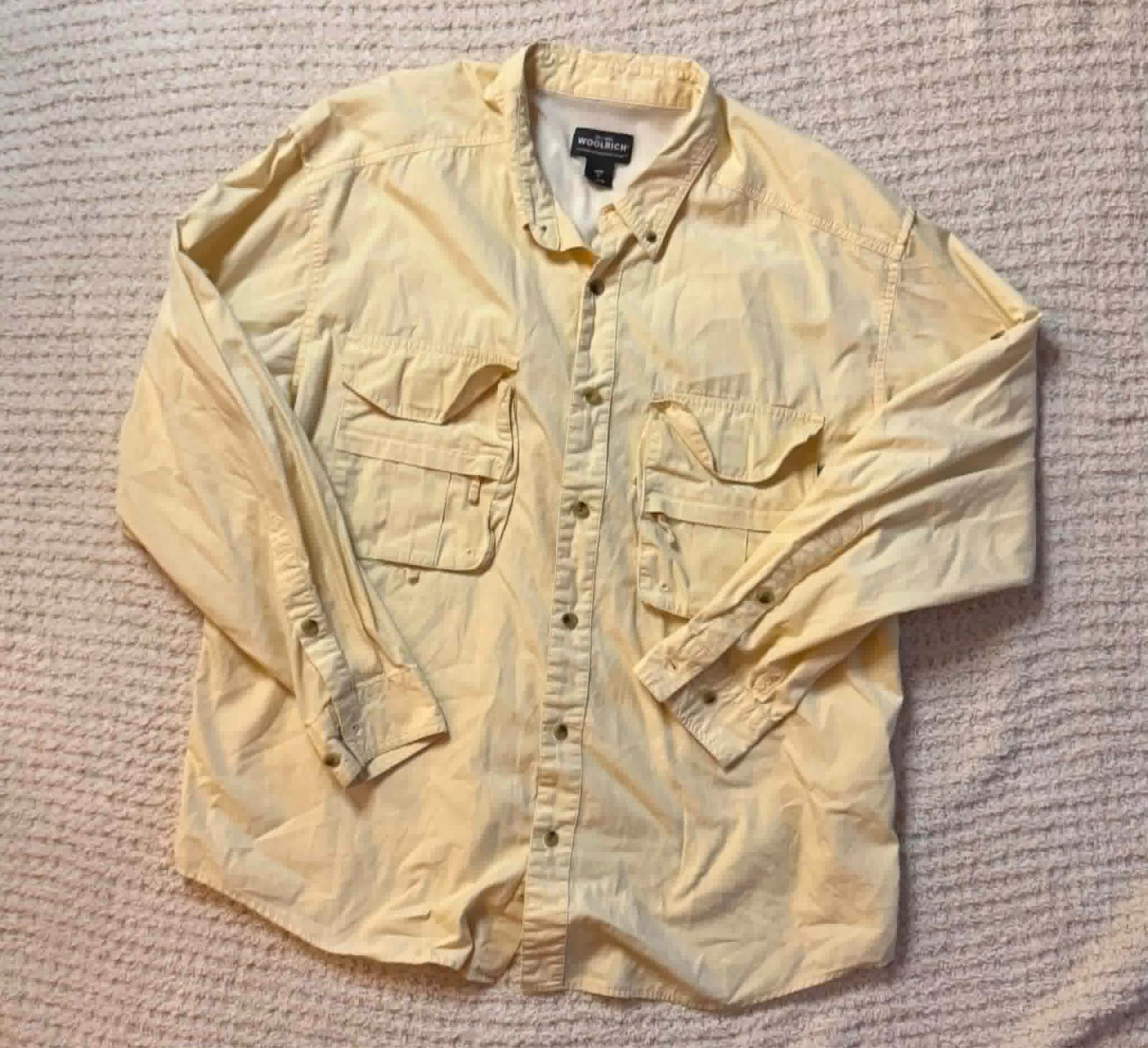 Woolrich Mens XL Fishing Shirt Yellow Long Sleeve Button Down Vented Outdoor