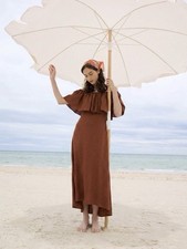 ZARA NWT Rust Off-the-Shoulder Linen Blend Midi Dress Sz Small Boho Chic Resort