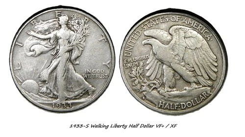 1933-S Walking Liberty Half Dollar  - VF+ /  Extra Fine  (3)