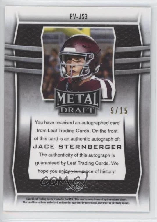 2019 Leaf Metal Draft Purple Wave /15 Jace Sternberger #PV-JS3 Rookie Auto RC - Image 2 of 2