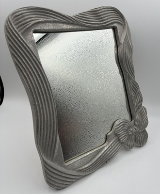 Vintage Cast Aluminum Framed Mirror Handmade In Mexico 12  Tall x 10  Wide