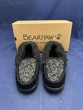 Bearpaw Tiffany Black Glitter Moccasin Slippers Faux Fur Size 8 or 7 READ
