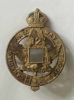 World War I Canadian 12th Railway Troops CEF cap badge