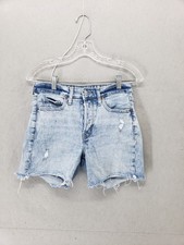 Old Navy Women Short 4 Blue Cottonblend High Rise Straight Raw Hem Cut Off Denim