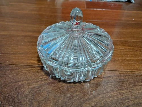 Vintage Anchor Hocking Old Cafe Glass Candy Dish With Lid Clear 7 inch Diameter