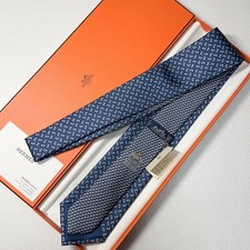 New Unused HERMES Tie Bee Pattern Blue with tags box