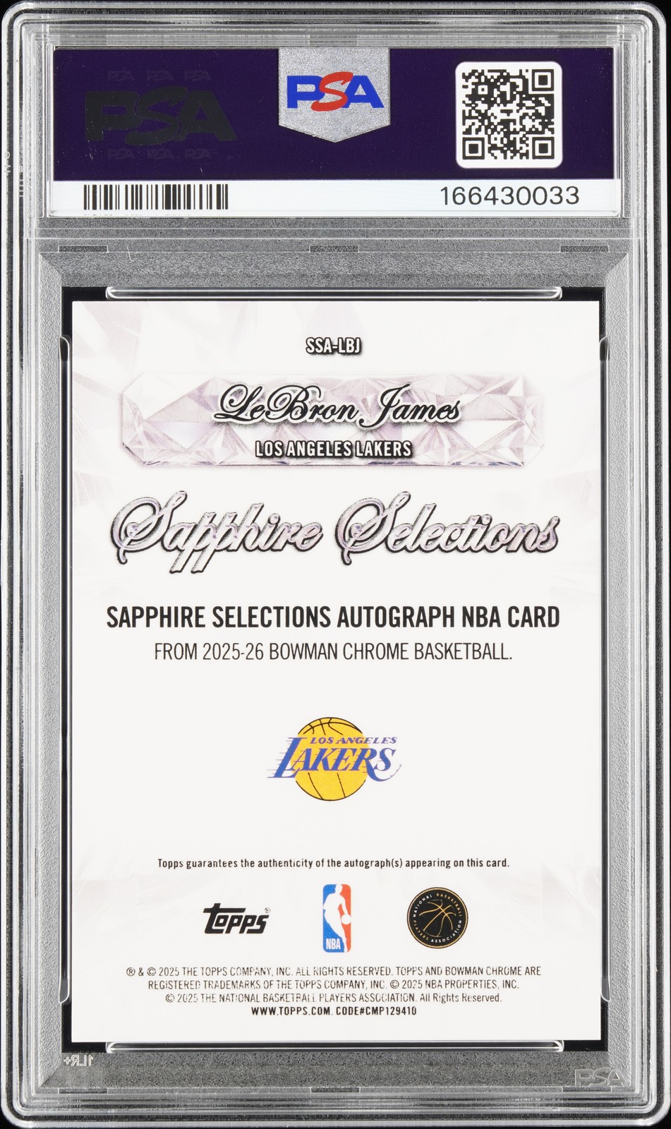 2025 BOWMAN SAPPHIRE EDITION NBA ORANGE #SSA-LBJ LEBRON JAMES 3/25 PSA 10 AUTO 9 view 2